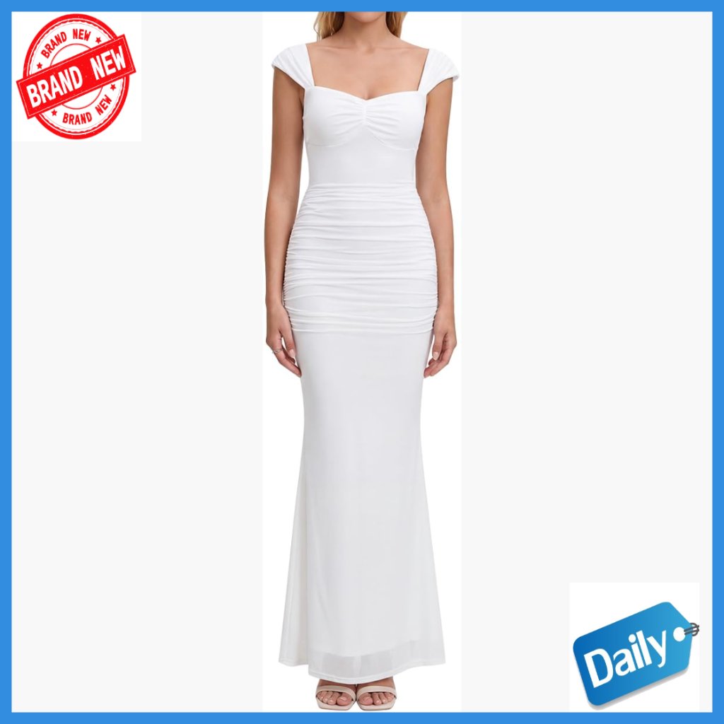 Cap Sleeve Bodycon Maxi Dress Sweetheart Neckline Ruched Formal